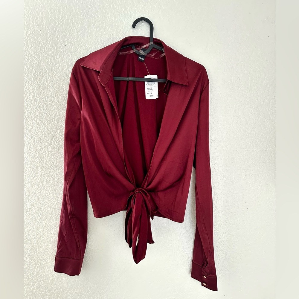 burgundy tied up silk top